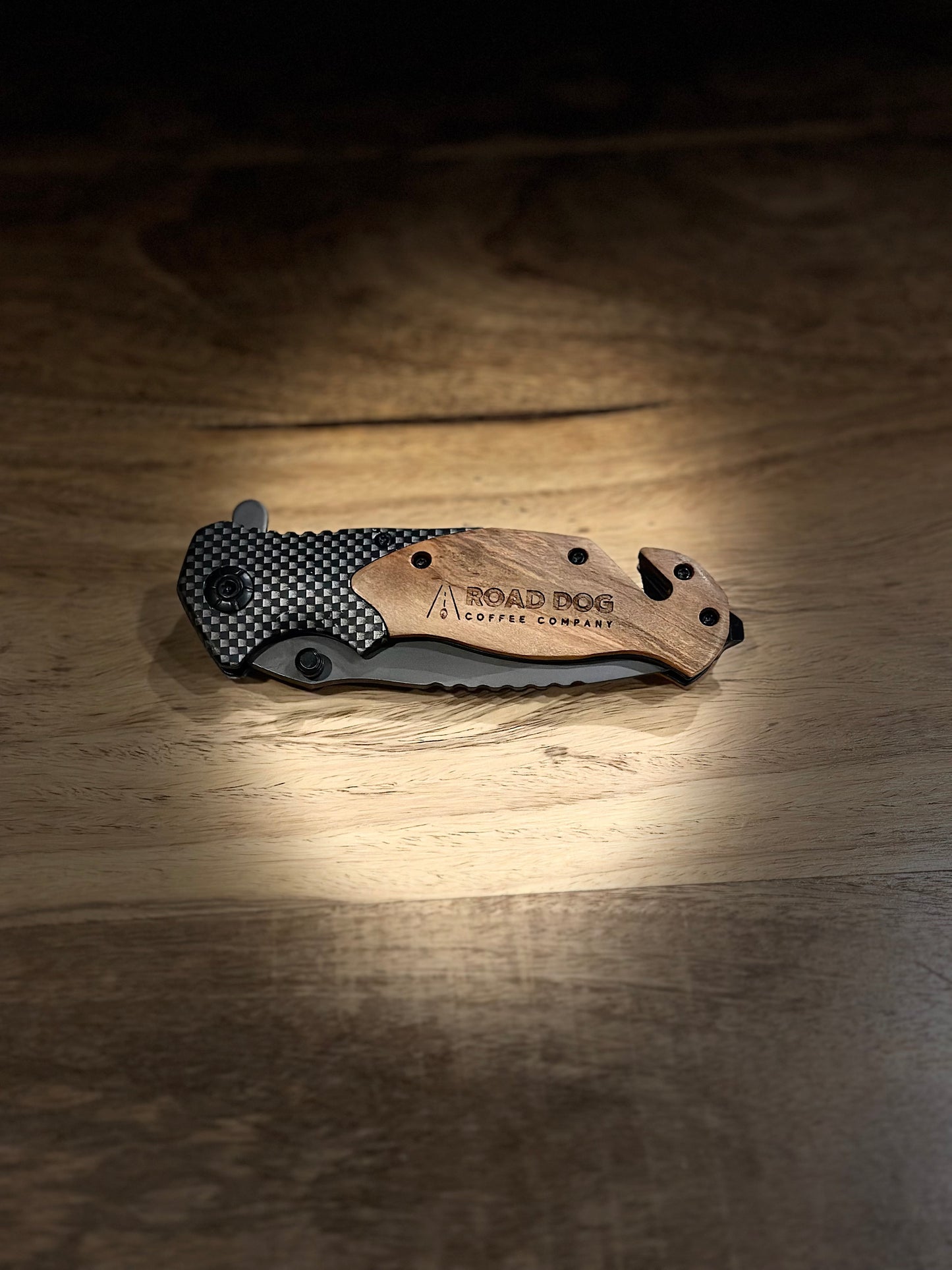 Company Laser Engraved Logo Wooden Handle Folding Pocket Knife