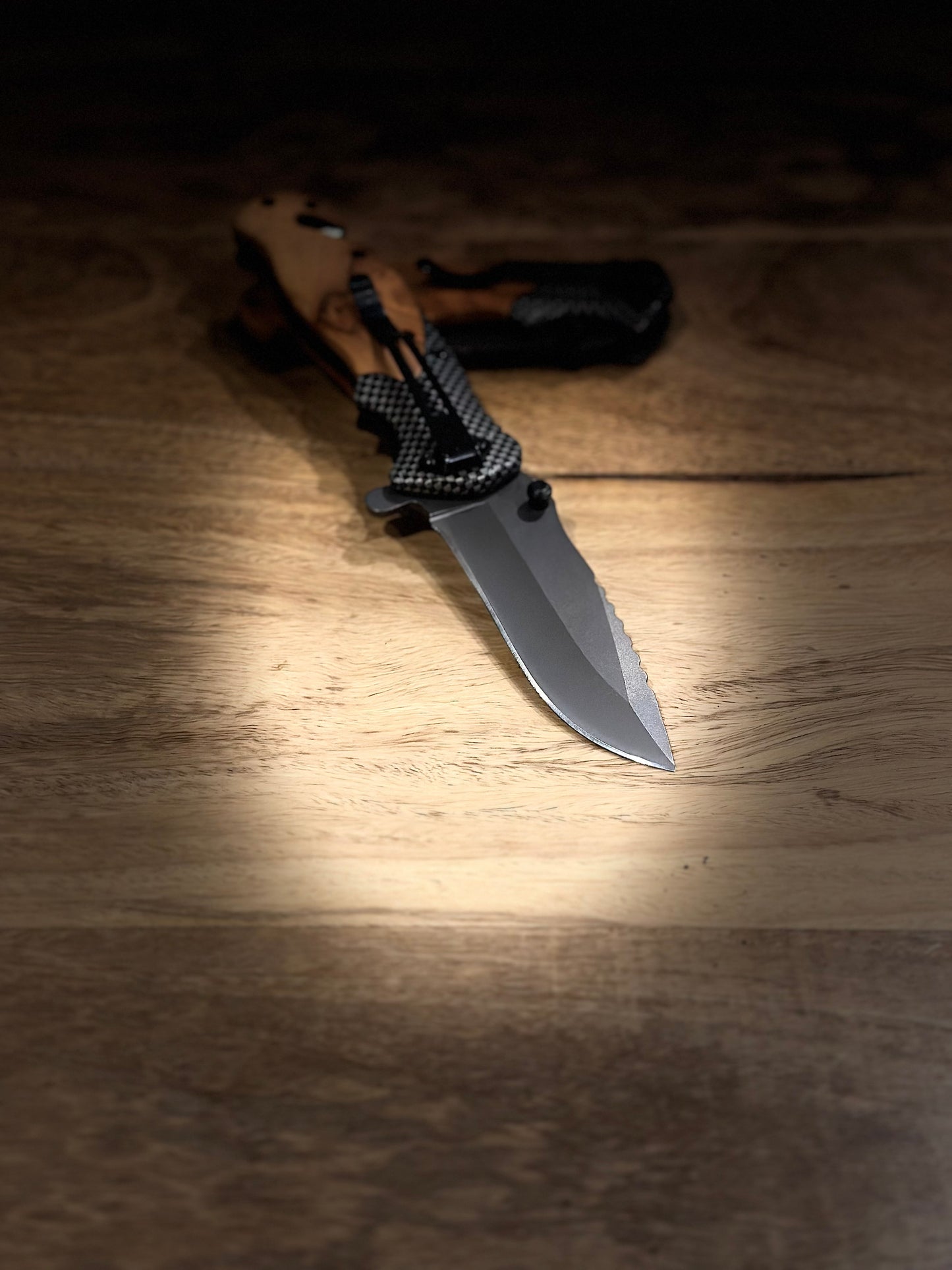 Company Laser Engraved Logo Wooden Handle Folding Pocket Knife